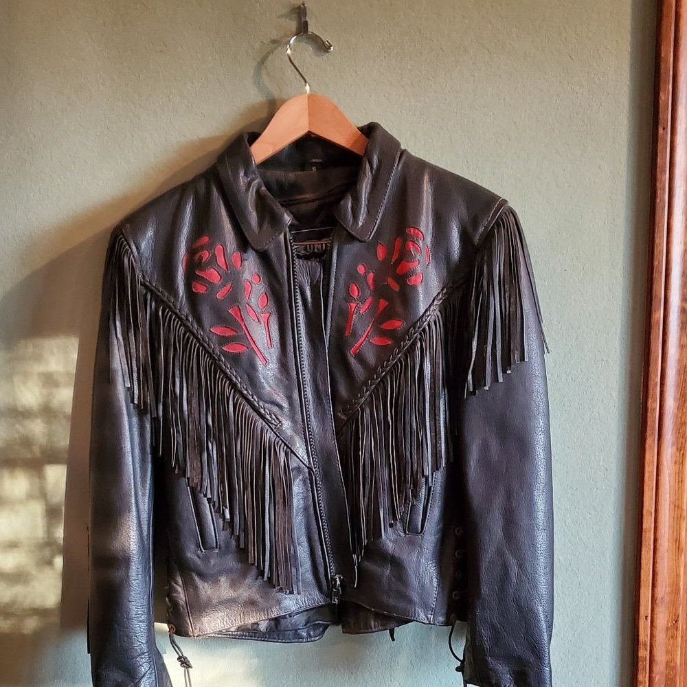UNIK Red Rose Leather Biker Jacket
